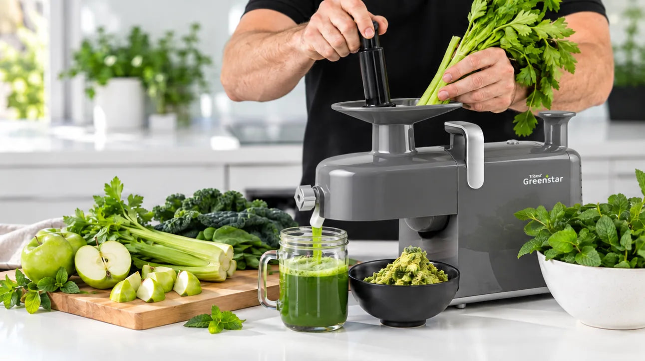 Juicing celery and greens with a twin gear cold press juicer