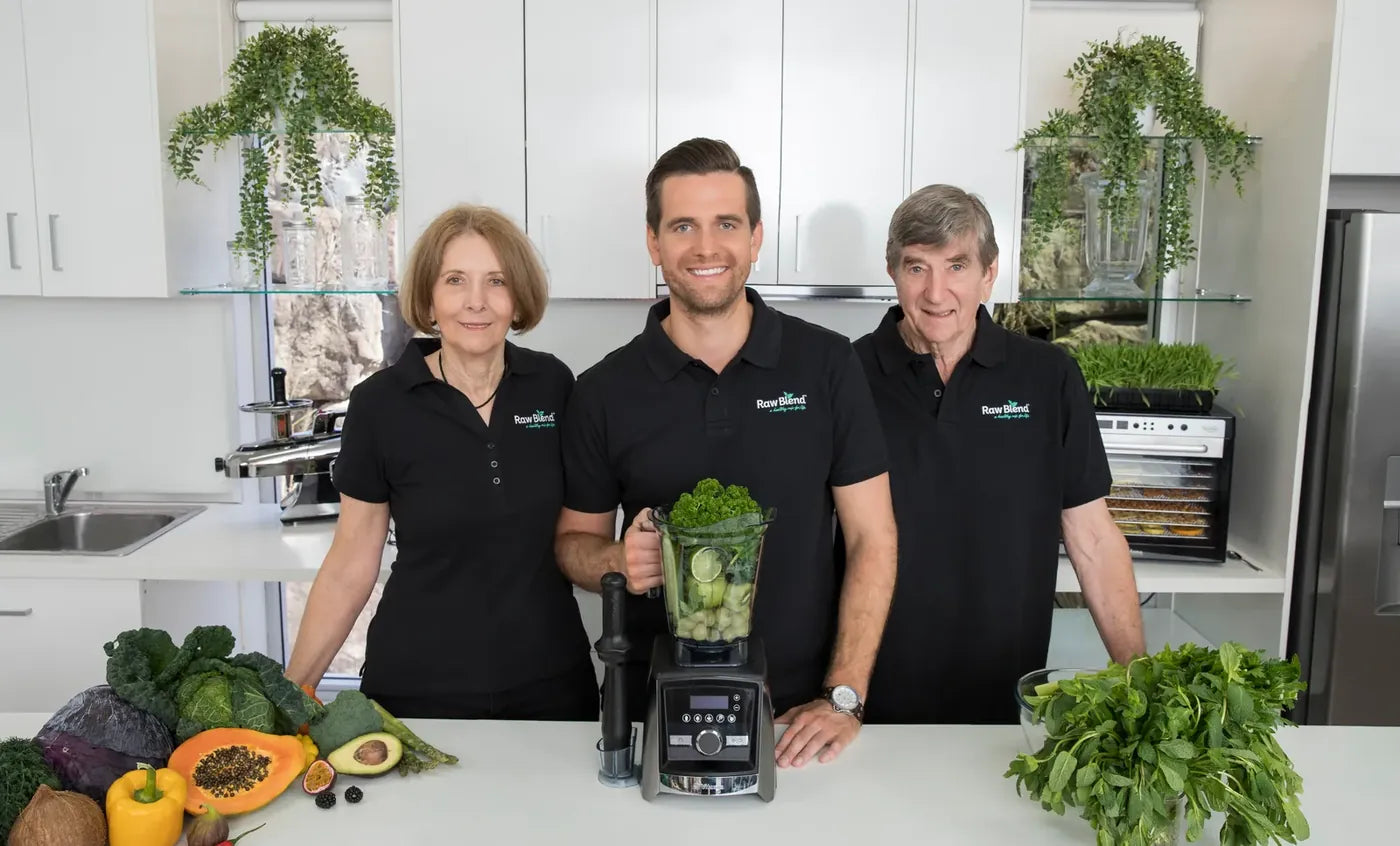 Leah, Tommy and Tom Nicholas in the Raw Blend kitchen