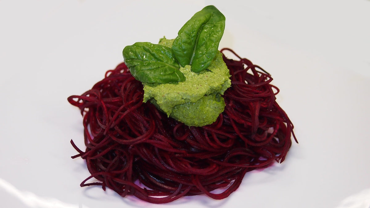 Beetroot Noodles with Pistachio Pesto