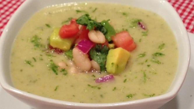 White Bean Avocado Soup with White Bean Pico de Gallo