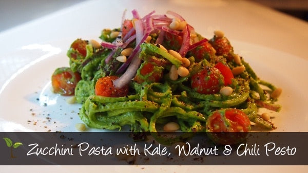 Zucchini Pasta with Kale Walnut & Chilli Pesto