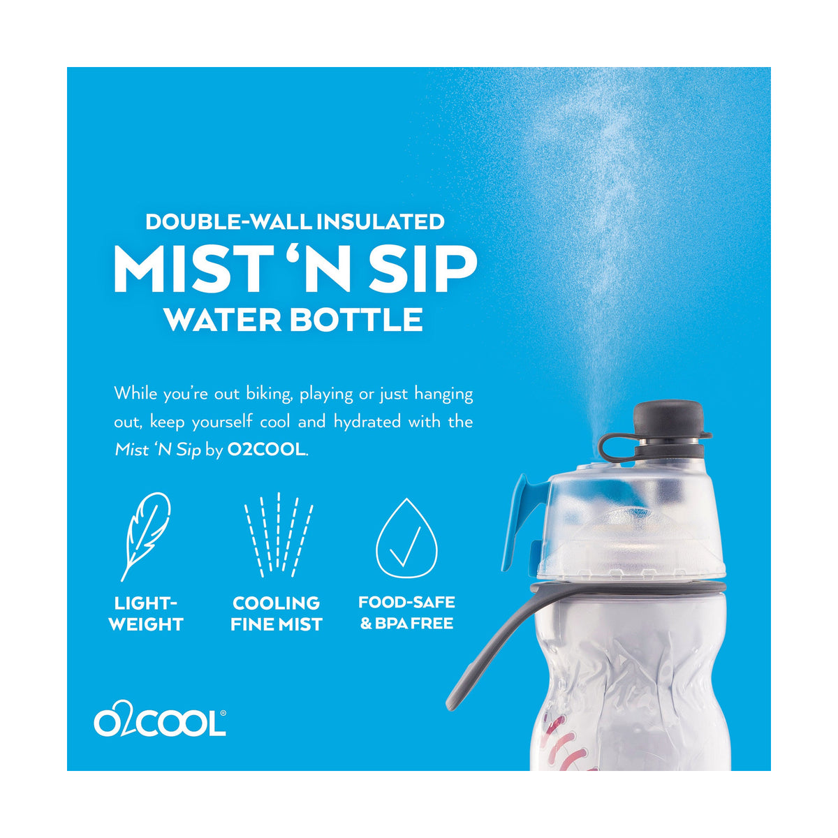 O2COOL Mist 'N Sip Insulated Misting Water Bottle 590ml - 2 Pack
