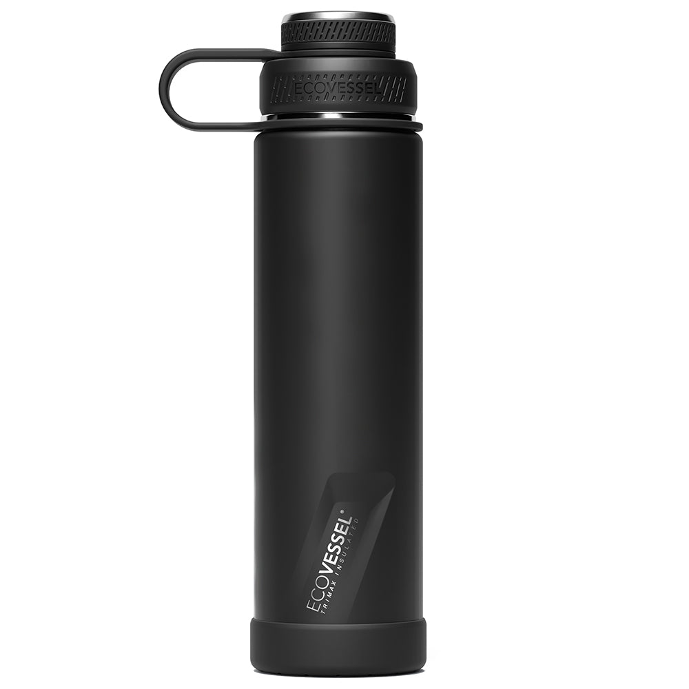 The BOULDER - TriMax Insulated Water Bottle w- Strainer - 700ml (EcoVessel) - Black Shadow
