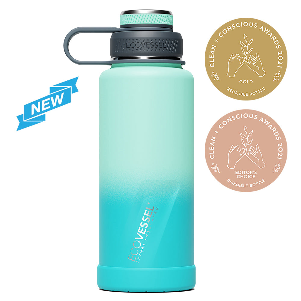 The BOULDER - TriMax Insulated Water Bottle w- Strainer - 946ml (EcoVessel) - Minted Palm