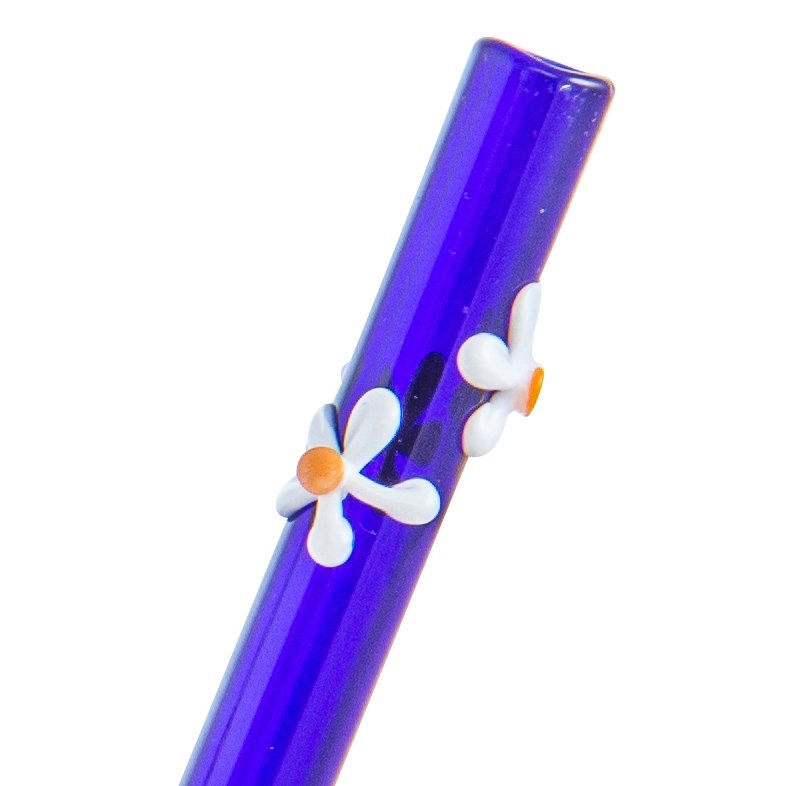 Raw Blend Designer Straws Straight - Flowers - Flower on Blue