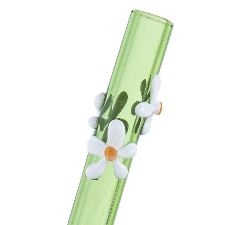 Raw Blend Designer Straws Straight - Flowers - Flower on Green