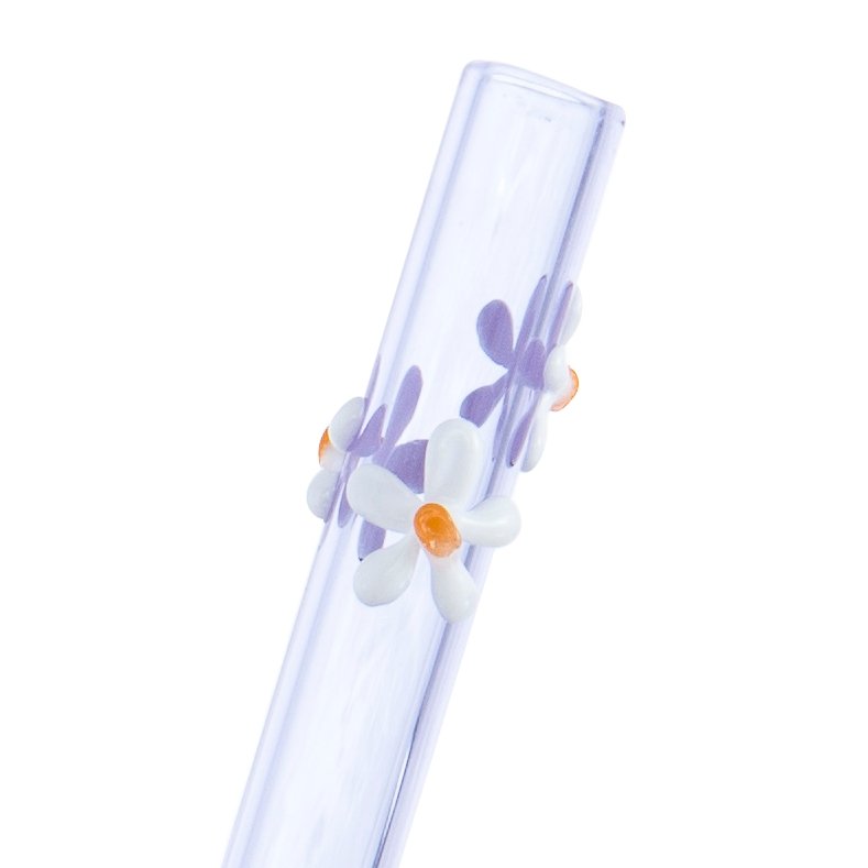 Raw Blend Designer Straws Straight - Flowers - Flower on Purple