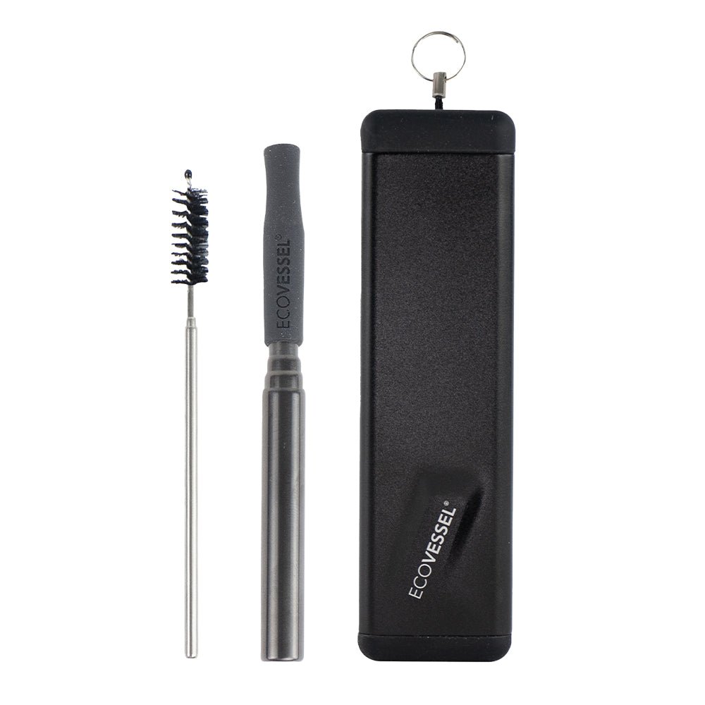 The QUICKSTRAW Telescopic Straw with Brush & Carrying Case (EcoVessel) - Black Shadow