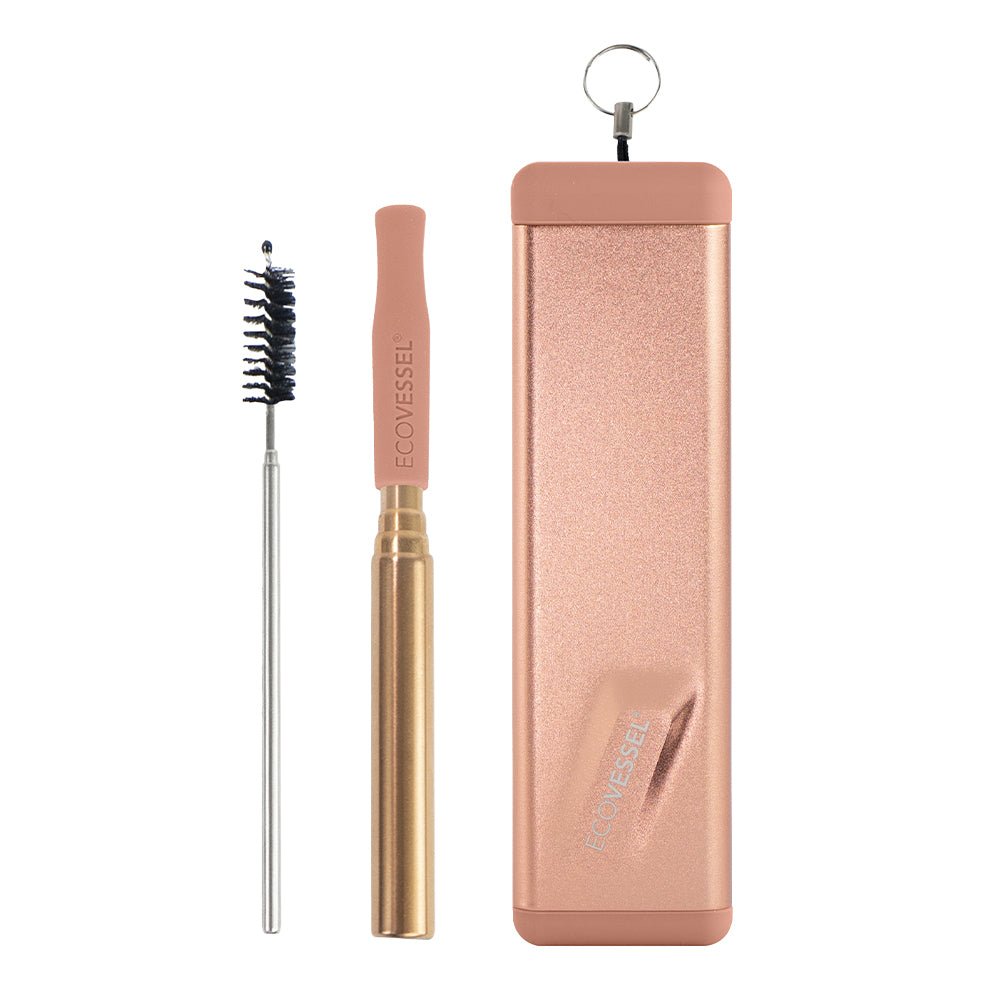 The QUICKSTRAW Telescopic Straw with Brush & Carrying Case (EcoVessel) - Rose Gold