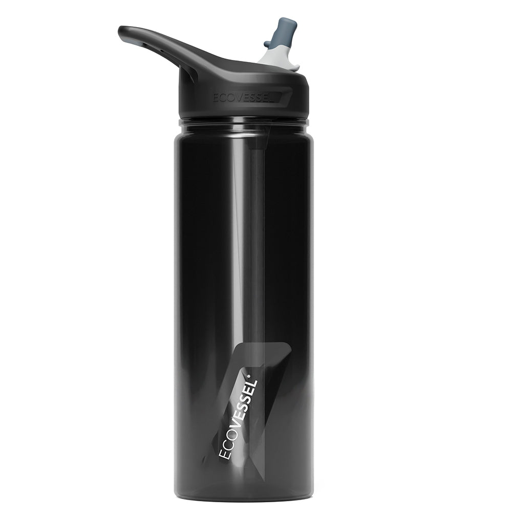 The TRITAN - BPA Free Sports Water Bottle w- Straw - 700ml (EcoVessel) - Black Shadow