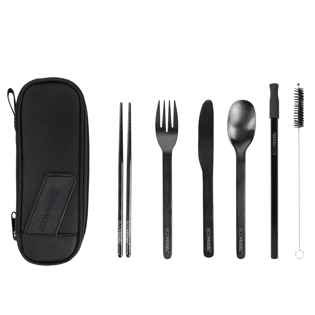 WANDERWARE 6-Piece - Reusable Stainless Steel Utensil Set with Travel Pouch - Black