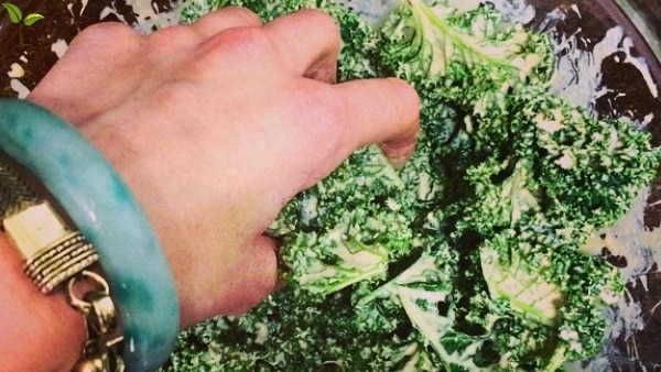 Mixing the kale