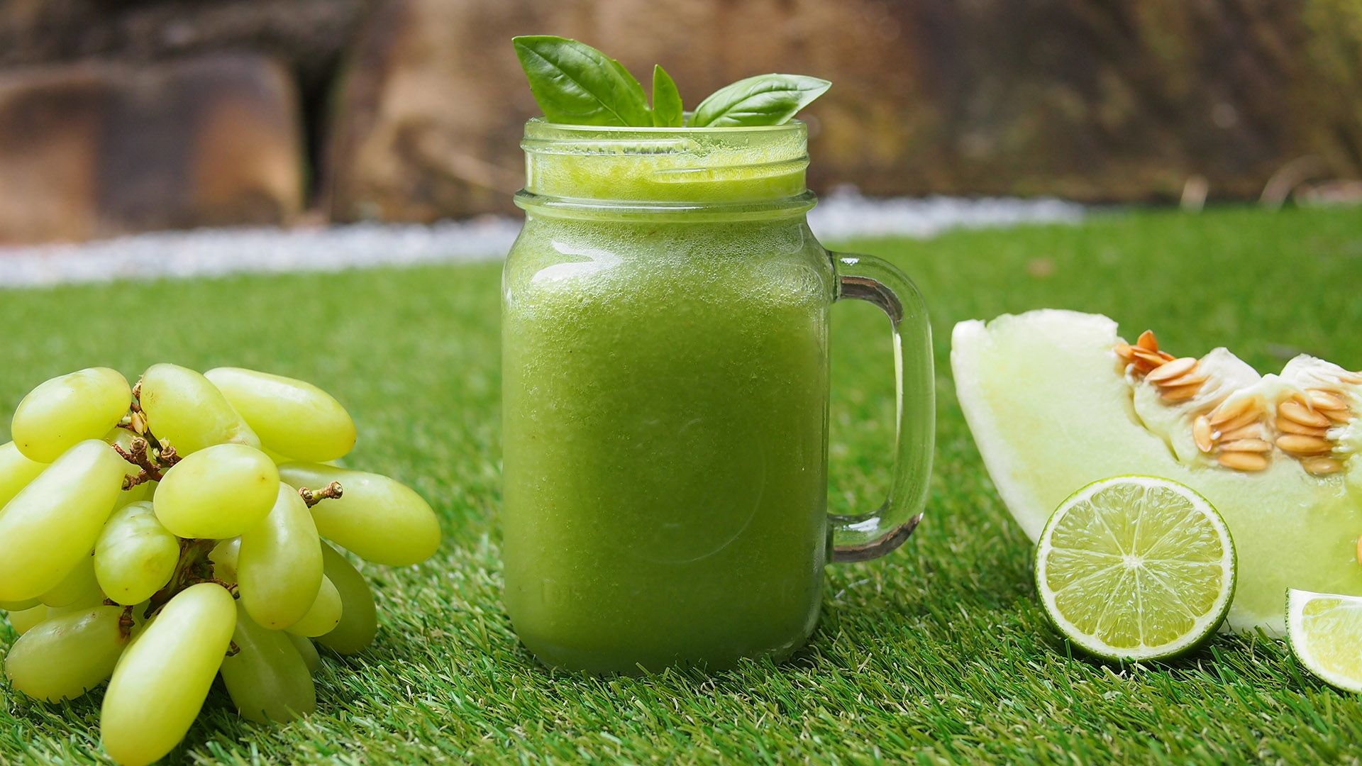 Image of Frosty Basil Limeade with grapes and melon